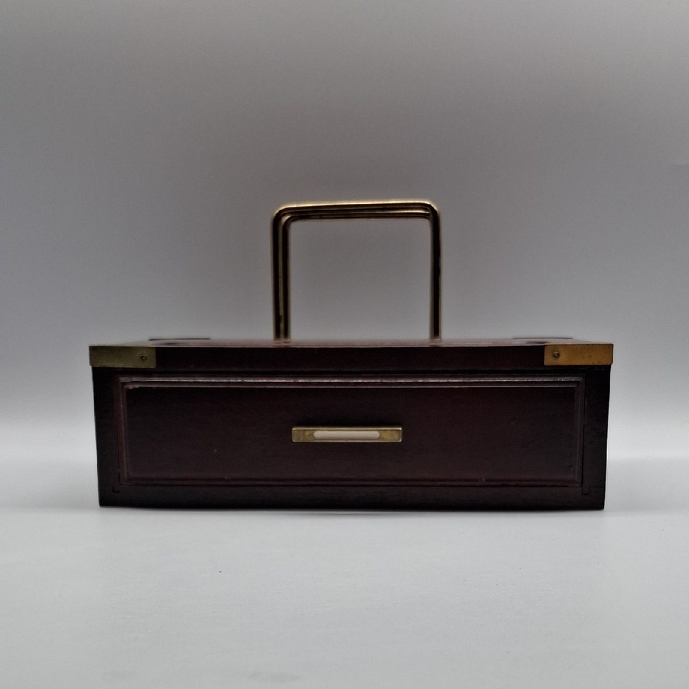 Vintage Brown Valet Jewlery Box with Gold Handle